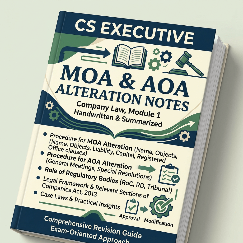 CS Executive MOA & AOA alteration notes book cover for company law