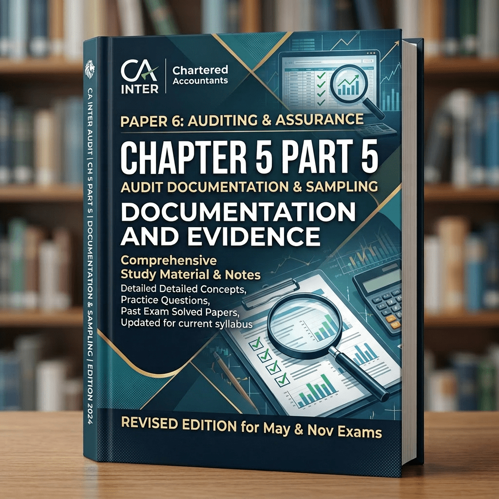 Book cover titled Chapter 5 Part 5 Audit Documentation and Sampling Documentation and Evidence for CA Inter auditing