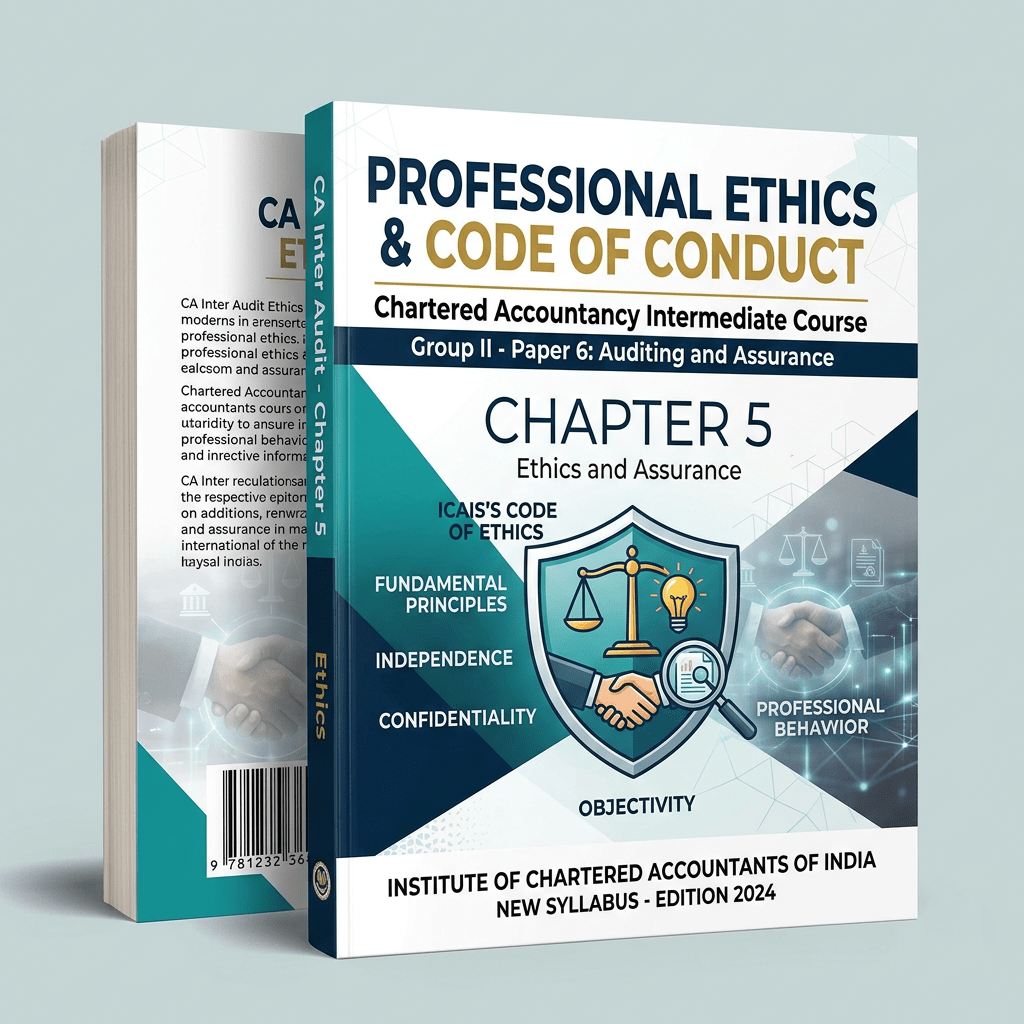 Book cover titled Professional Ethics & Code of Conduct for Chartered Accountancy Intermediate Course, Chapter 5 Ethics and Assurance